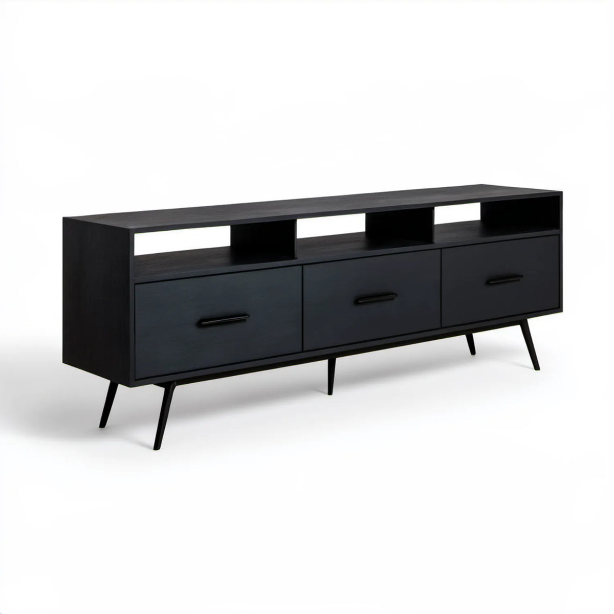 Czarna szafka RTV 180 × 40 × 55 cm z laminowanej płyty wiórowej