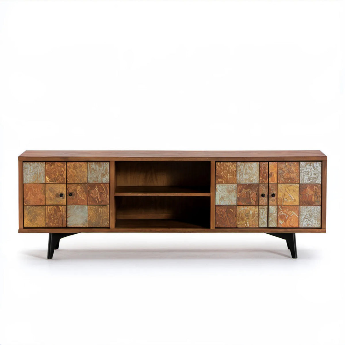 Brązowa szafka RTV z drewna mango i tłoczonego metalu, 180 x 40 x 65 cm