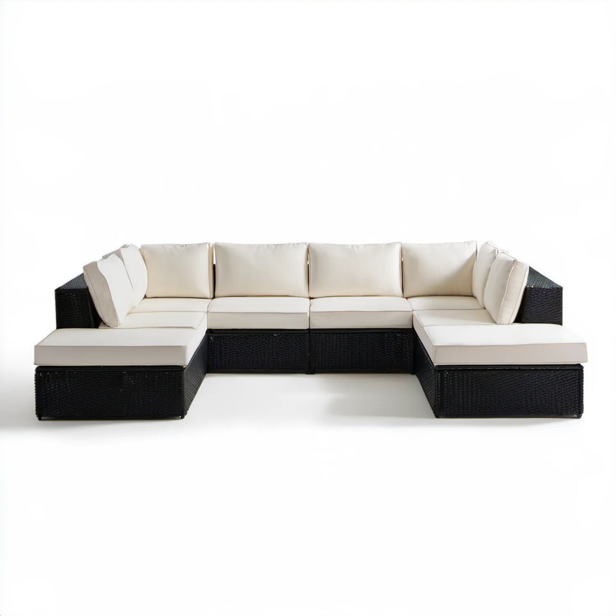 Narożnik ogrodowy z technorattanu czarno-kremowy 300 × 200 × 65 cm