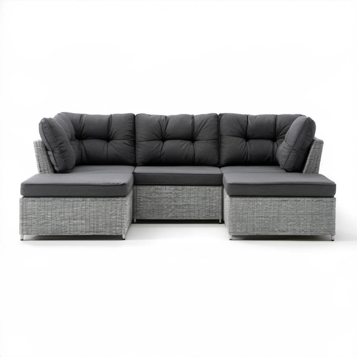Modułowa sofa ogrodowa 3-elementowa z technorattanu PE, szaro-czarna, 250 x 75 x 75 cm