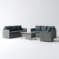 Szary zestaw z technorattanu PE: 2 sofy 3-osobowe i stolik, sofa 180 × 65 × 66 cm