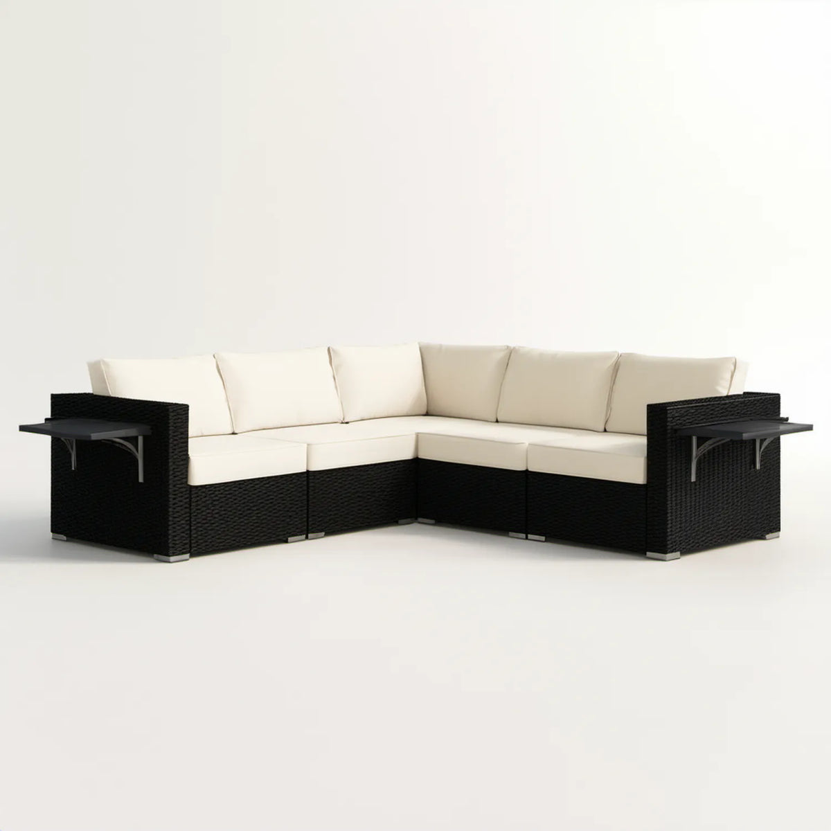 Ogrodowa sofa narożna z plecionki PE czarno-kremowa 260 x 260 x 65 cm
