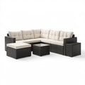 Narożny zestaw mebli ogrodowych 7-elementowy z technorattanu PE, czarno-kremowy, 210 x 210 x 63 cm