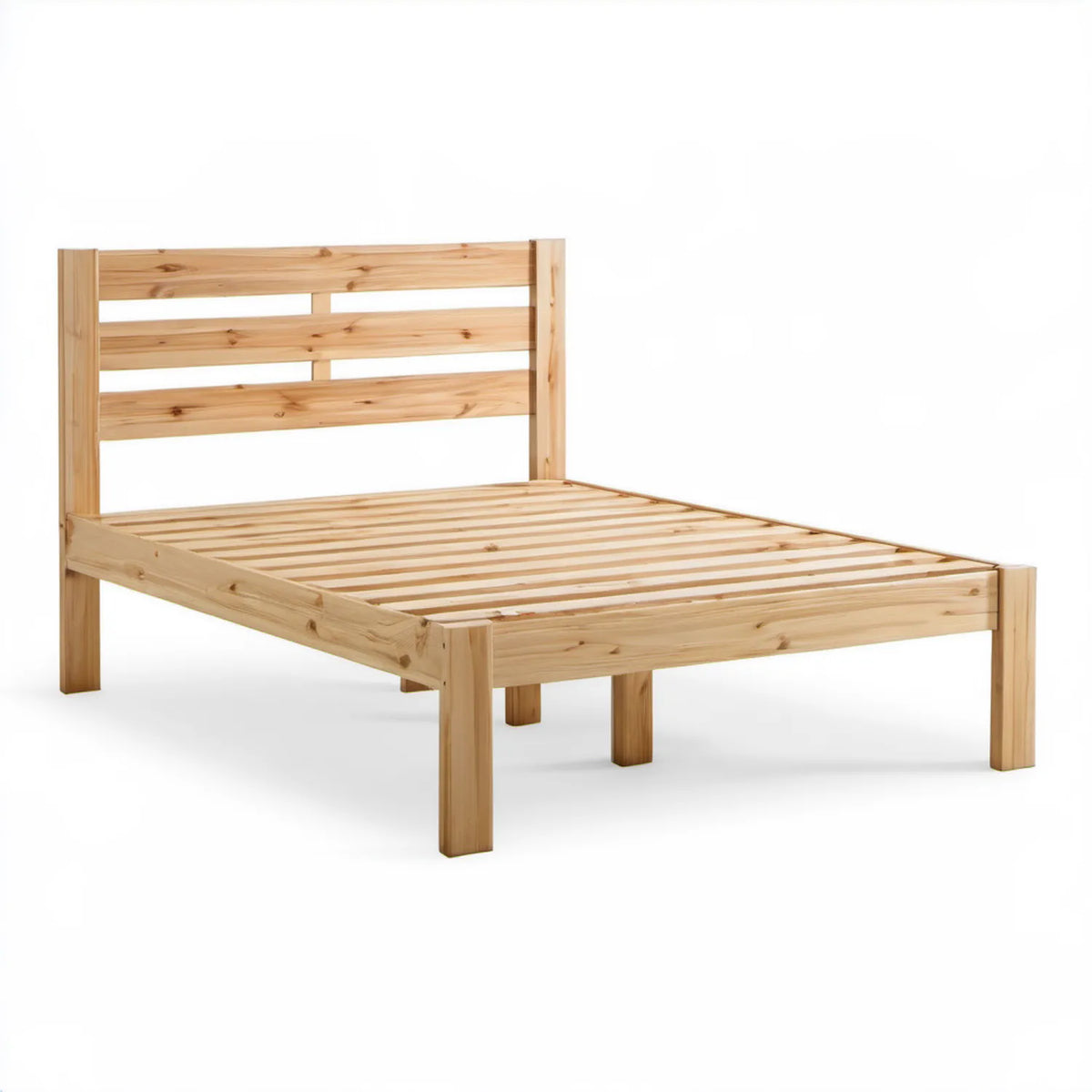 Łóżko dwuosobowe z litego drewna sosnowego, naturalne, 140 x 200 cm ze stelażem listwowym